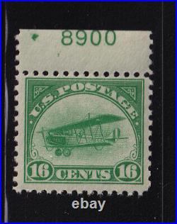 1918 Sc C2 AIRMAIL 16c green MNH glazed gum, plate number Hebert CV $300