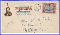 C11 Beacon 5c Airmail 1929, INDIAN CHIEF LITTLE SHIELD PLAINS HOTEL WYOMING COVE