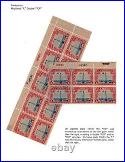 C11 Beacon 5c Airmail NO TOP Plate Block/10 + Plate Block/6 DOUBLE TOP Both MNH