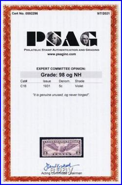 C16, Mint NH Superb 5¢ With PSAG Graded 98 Certificate Stuart Katz