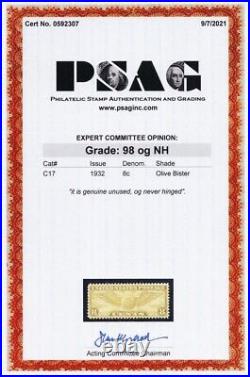 C17, Mint NH Superb 8¢ With PSAG Graded 98 Certificate Stuart Katz