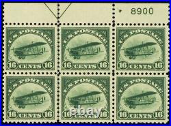 C2, Mint VF NH/LH 16¢ Airmail Plate Block of Six CV $900 Stuart Katz