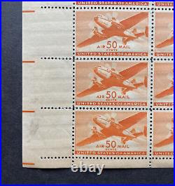 C31 MNH Sheet TWIN-MOTORED TRANSPORT PLANE 50 US Airmail 50¢ Stamps Orange 1941