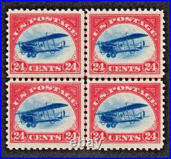 #C3 MNH, Block of 4, Cross Center Line, FAST FLYING CURTIS JENNY AIRPLANE (1918)