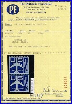 C52, Mint VF NH 7¢ SMALL HOLES LINE PAIR PFC Certificate Stuart Katz