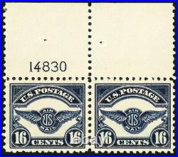 C5, Mint VF NH 16¢ Pair of Airmail Stamps With PL# CV $240 Stuart Katz