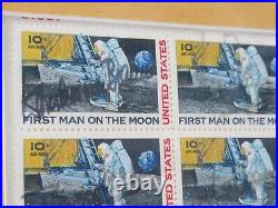 FIRST MAN ON THE MOON 1969 Commemorative Stamps US #C76 Air Mail Sheet Signed