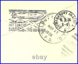 Hindenburg first flight cover & three air mail stamps, Lakehurst NJ to Frankfurt