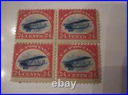 Mint U. S. Airmail Stamp Scott #c3 24 Cents Bi-plane 4 Stamp Block Jenny