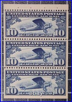 Scott C10a 10 Cents Lindbergh Booklet Pane Of 3 MNH SCV $115.00
