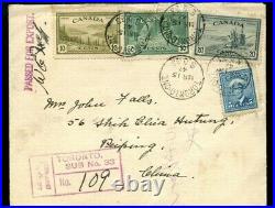 To CHINA, 75cent airmail rate+ 10c reg fee PEACE issue cover Canada