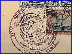 US Graff Zeppelin 1929 RARE First Flight Round The World Airmail Cover 4R099
