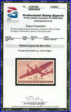 US Stamp #C28 Airplane 15c PSE Cert SUPERB 98 MOGNH SMQ $175.00