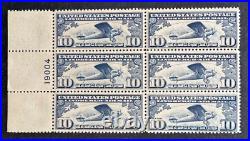 US Stamps, Scott C10 10c 1927 airmail Lindberg's plane plate # block of 6 M/NH