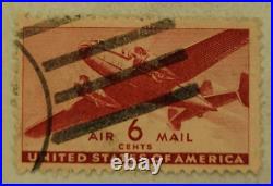 U. S. POSTAGE AIR MAIL Red 6 ¢ Stamp Cancelled/Posted c. 1941 Z04