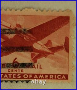 U. S. POSTAGE AIR MAIL Red 6 ¢ Stamp Cancelled/Posted c. 1941 Z07