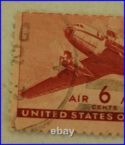 U. S. POSTAGE AIR MAIL Red 6 ¢ Stamp Cancelled/Posted c. 1941 Z09