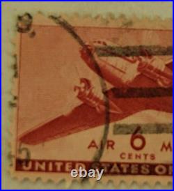 U. S. POSTAGE AIR MAIL Red 6 ¢ Stamp Cancelled/Posted c. 1941 Z16