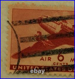 U. S. POSTAGE AIR MAIL Red 6 ¢ Stamp Cancelled/Posted c. 1941 Z17