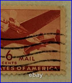 U. S. POSTAGE AIR MAIL Red 6 ¢ Stamp Cancelled/Posted c. 1941 Z20