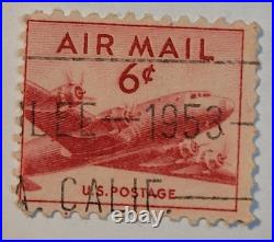 U. S. Postage AIR MAIL Red 6¢ Stamp Cancelled/Posted c. 1930